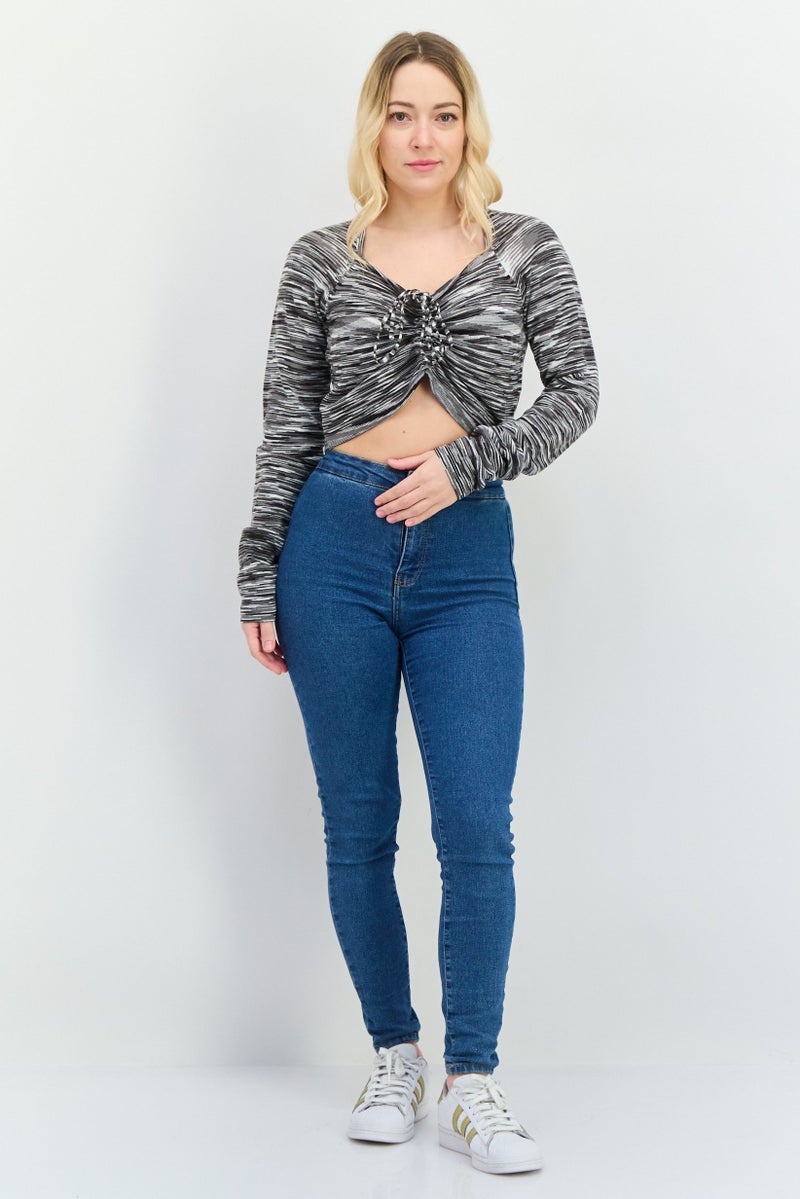 LOST INK Women V-Neck Long Sleeve Heather Top, Grey - Image 4